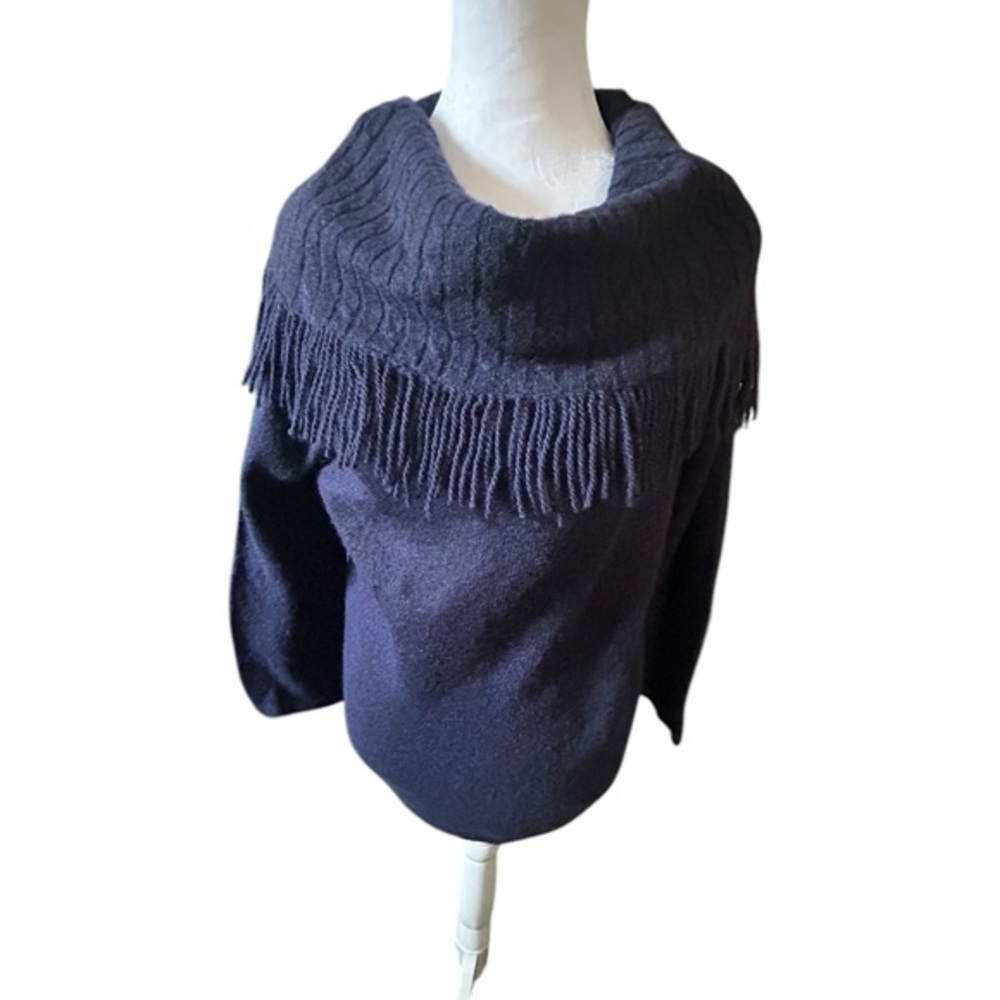 FENN WRIGHT MANSON size L Elegant plum Cowl Fringe Sweater